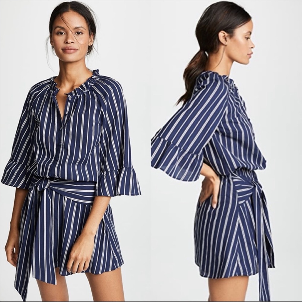 Jetset Diaries Kensington Mini Dress Night Sky Silver Stripe 3/4 Sleeves M Boho